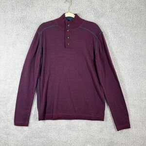 Sundance Highland Stitch Henley Sweater Mens Size L Maroon Mock Neck Long Sleeve